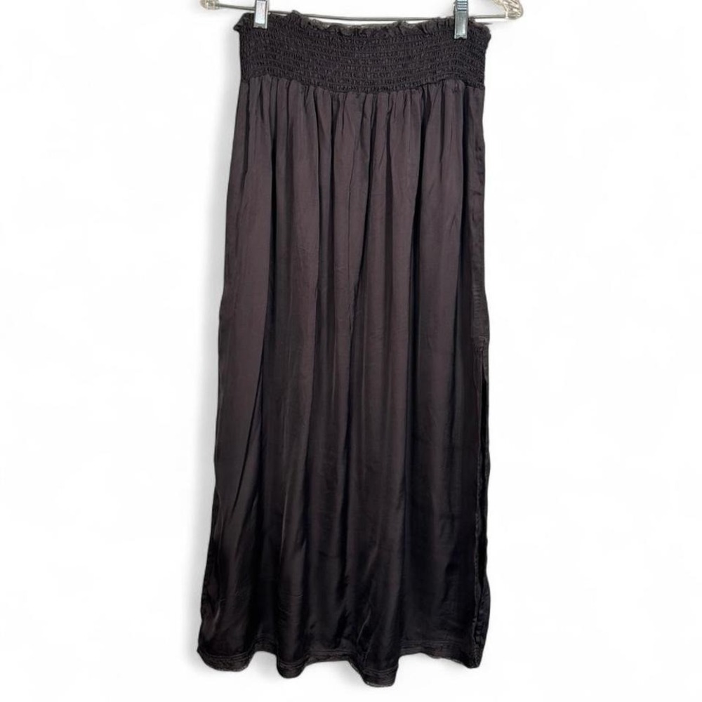 Aerie women's gray shine midi skirt with a smocked elastic waistband size medium